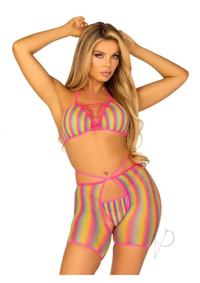 Leg Avenue Anal Rainbow Net Bikini Top Gstring Chaps Os Leg Avenue Anal Rainbow Net Bikini Top Gstring Chaps Os